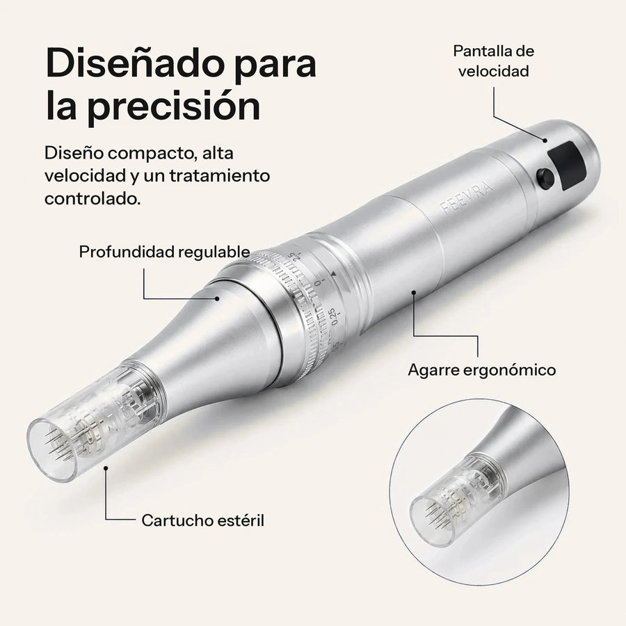 Feevra Microneedling Pen con pantalla digital de velocidad, profundidad regulable, agarre ergonómico y cartucho estéril